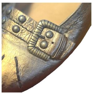 Gabor Metallic Bronze Leather Loafers with Studded Buckle